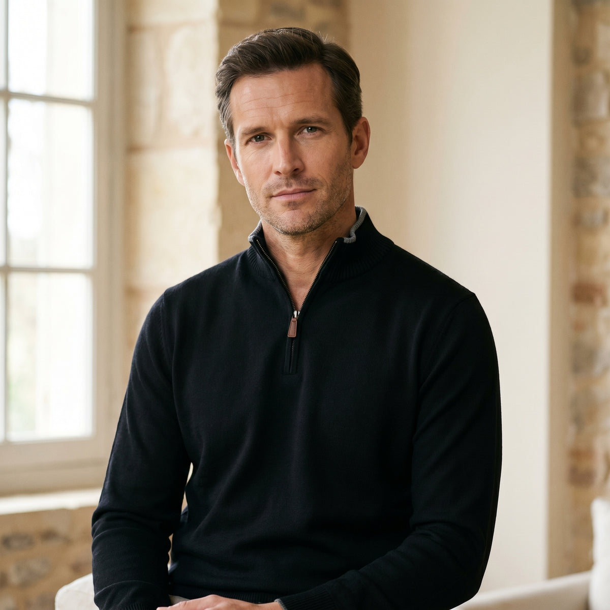 Merino Quarter-Zip Sweater in Black — Emanuel Berg