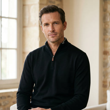 Merino Quarter-Zip Sweater, worn — Emanuel Berg