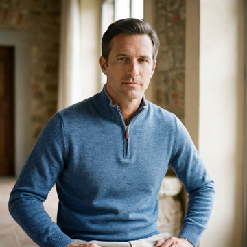 Merino Quarter-Zip Sweater, worn — Emanuel Berg