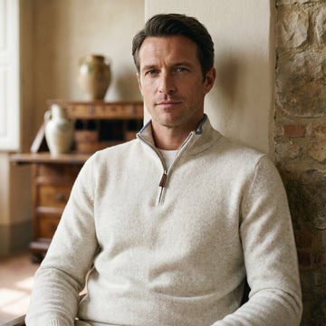 Merino Quarter-Zip Sweater, worn — Emanuel Berg