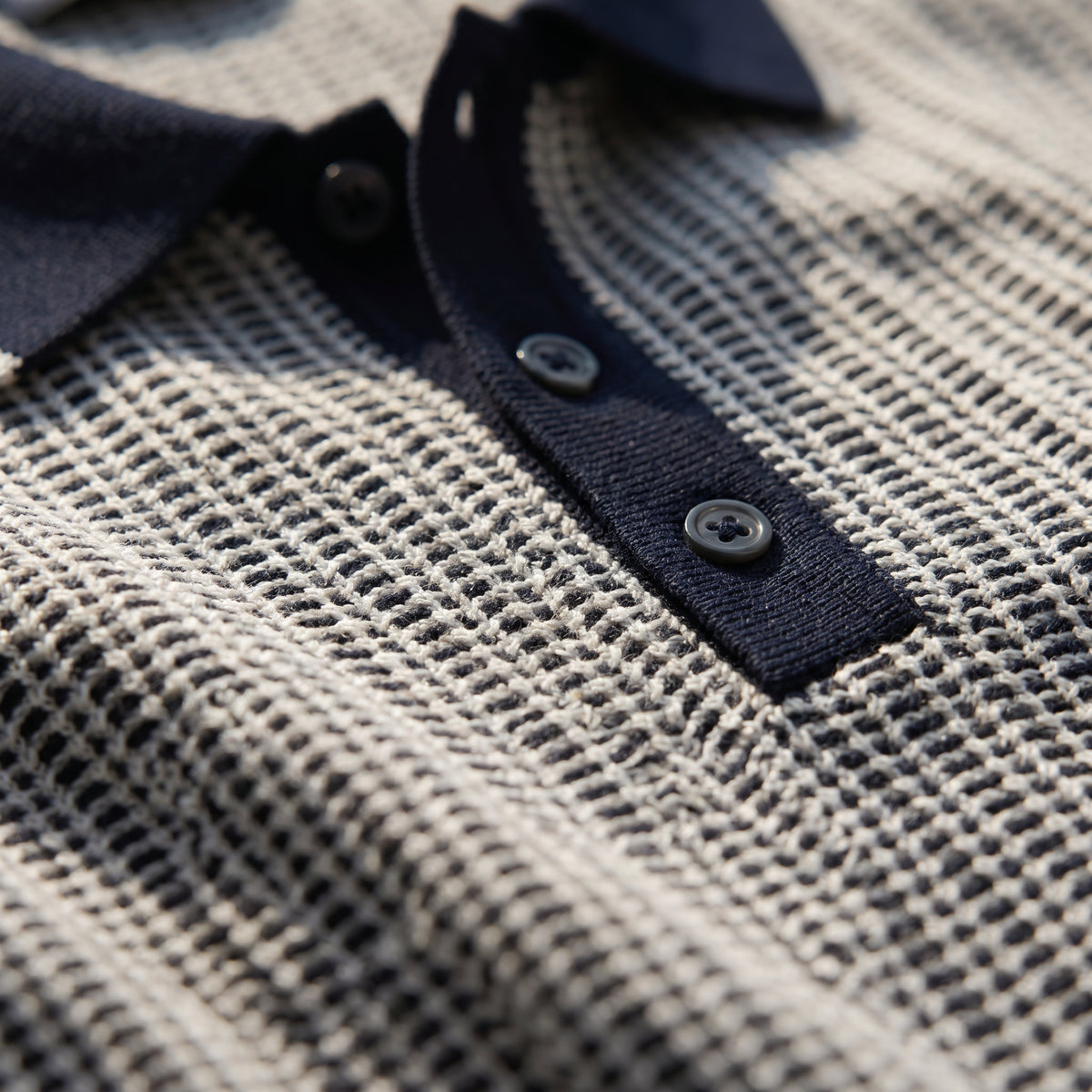 Short Sleeve Jacquard Polo in Navy — Emanuel Berg
