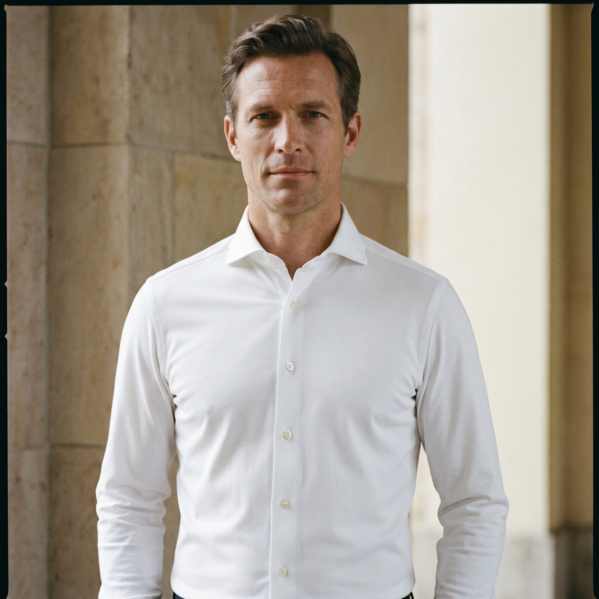 Modern 4Flex Stretch Knit Shirt in White — Emanuel Berg