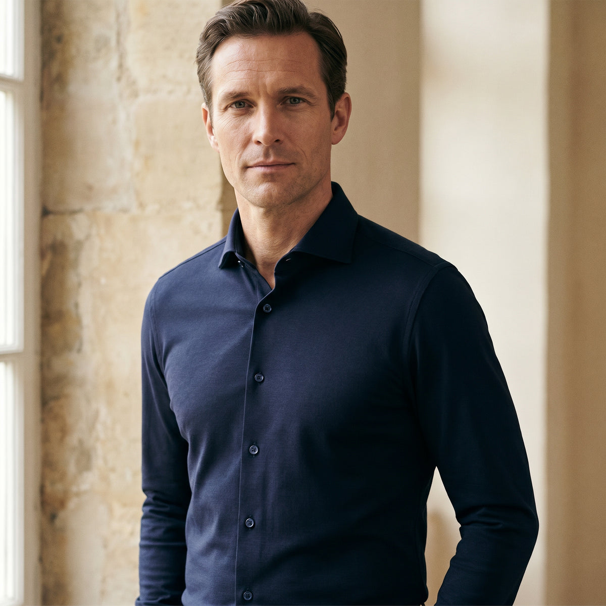 Modern 4Flex Stretch Knit Shirt in Navy — Emanuel Berg