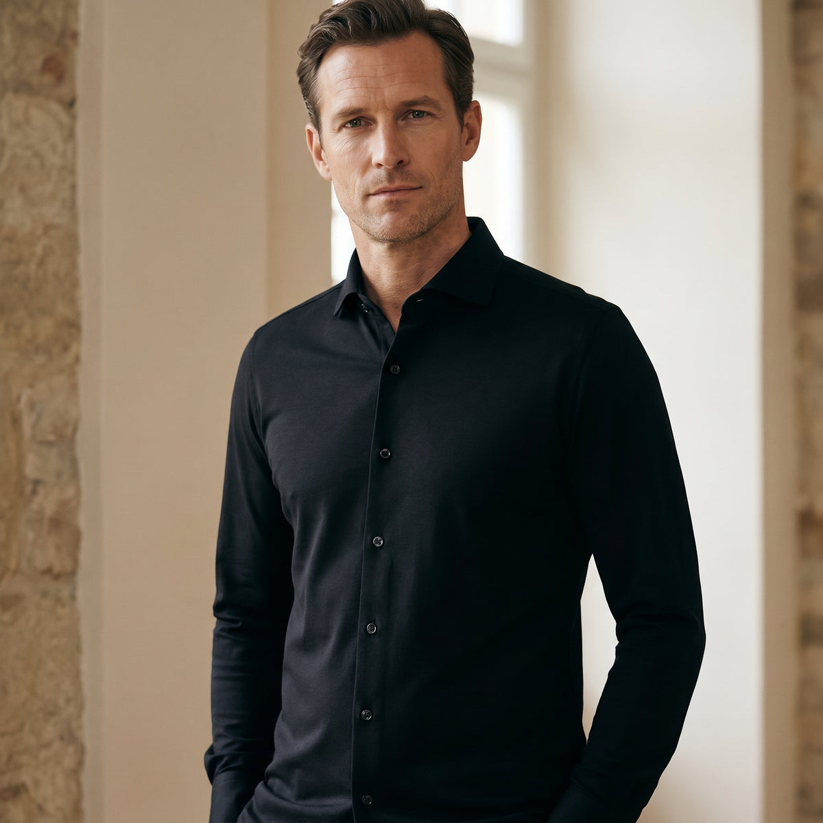 Modern 4Flex Stretch Knit Shirt in Black — Emanuel Berg