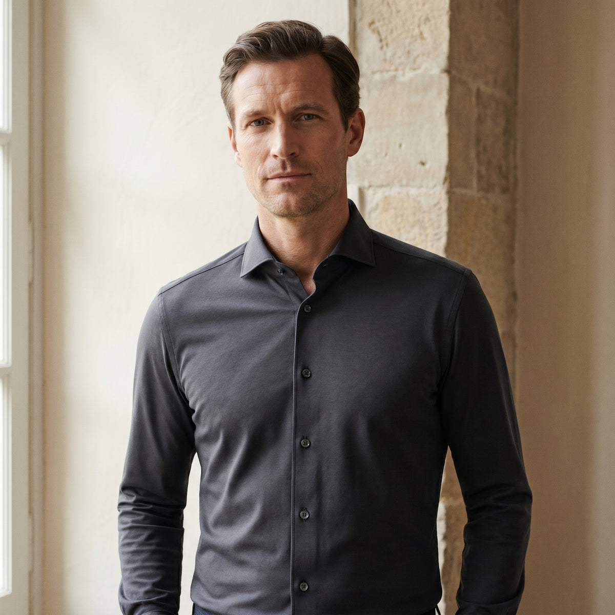 Modern 4Flex Stretch Knit Shirt in Charcoal — Emanuel Berg