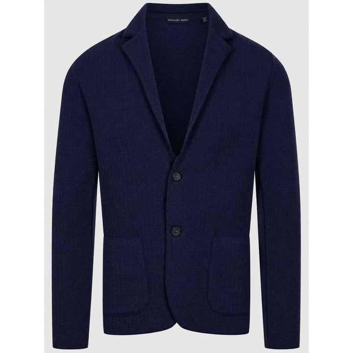 Premium Chevron Structured Swacket with Two Buttons in Navy — Emanuel Berg