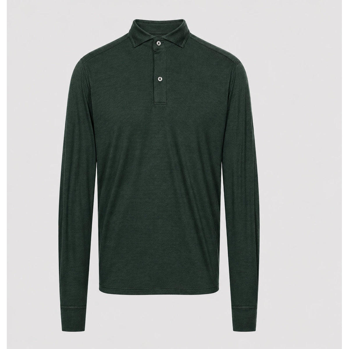 Wool Jersey Long-Sleeve Polo — Dark Green in Dark Green — Emanuel Berg