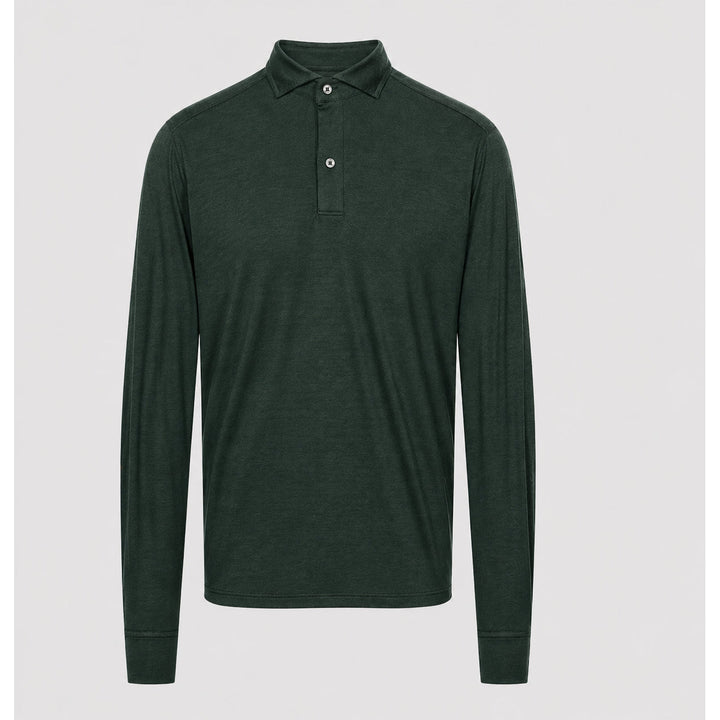 Wool Jersey Long-Sleeve Polo — Dark Green in Dark Green — Emanuel Berg