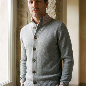 Merino Cashmere Button-Up Cardigan, worn — Emanuel Berg