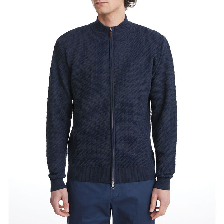 Lightweight Merino Wool Zip Cardigan in Navy — Emanuel Berg