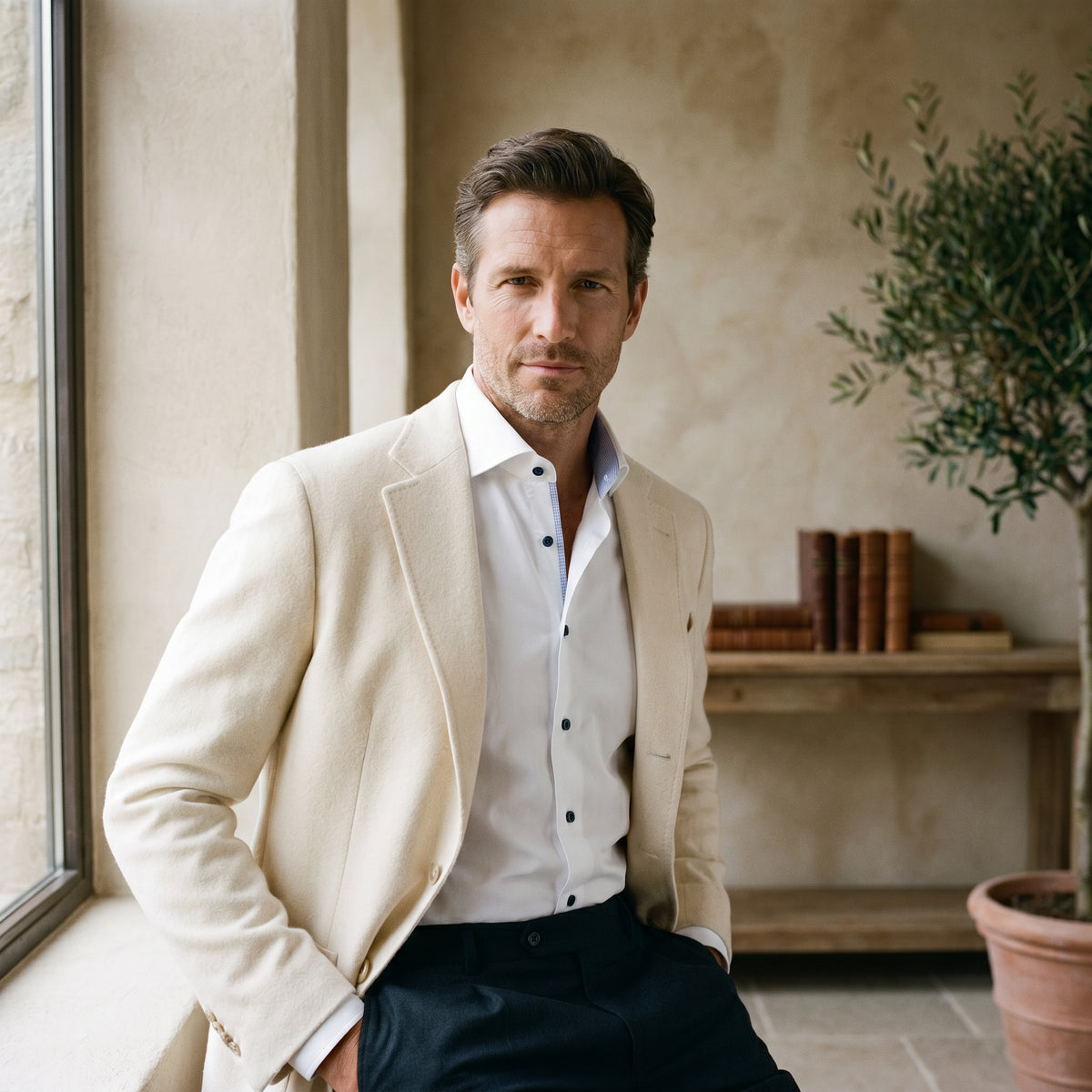 Natural Stretch Yoga Twill Shirt in White — Emanuel Berg