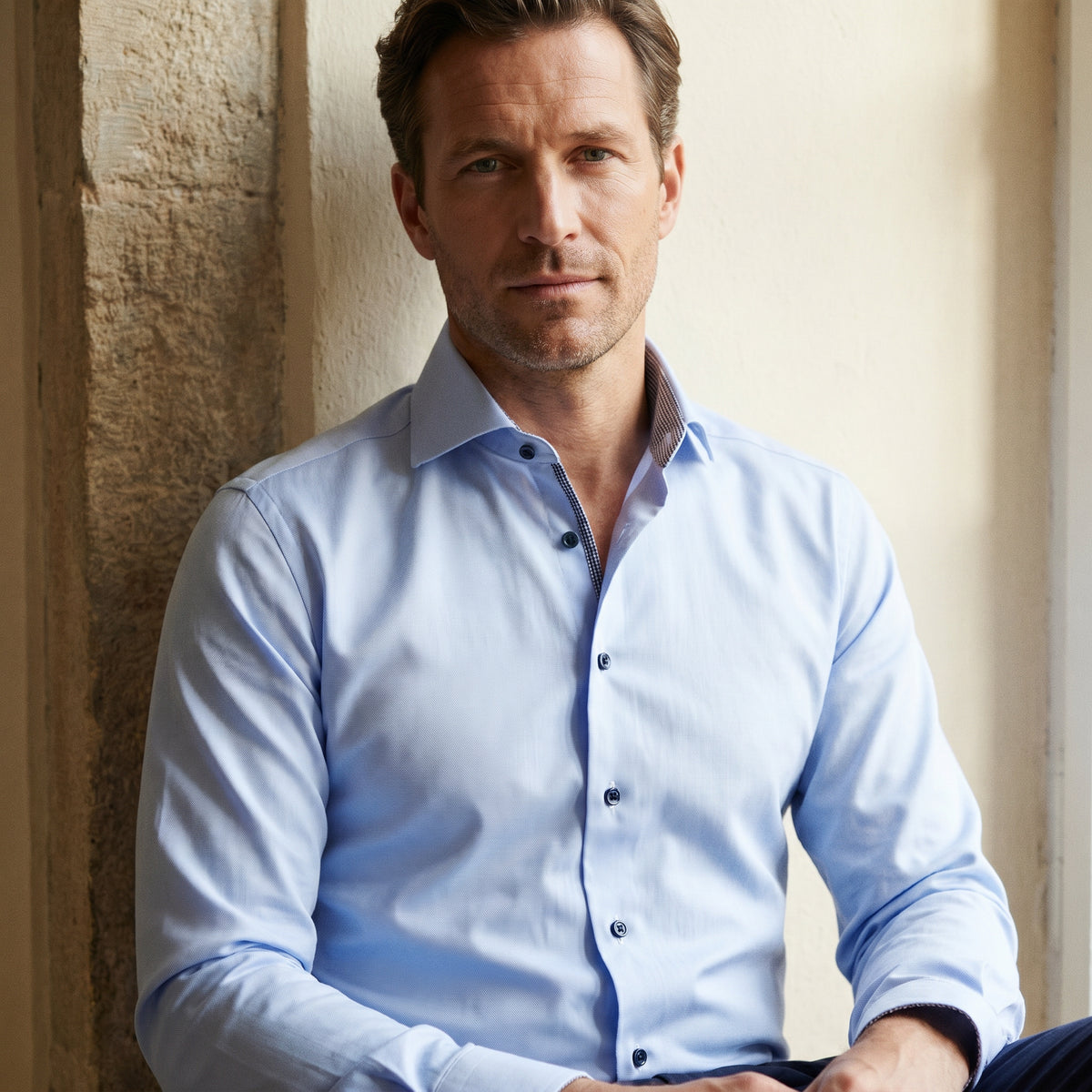 Yoga Twill Premium Stretch Shirt in Light Pastel Blue — Emanuel Berg