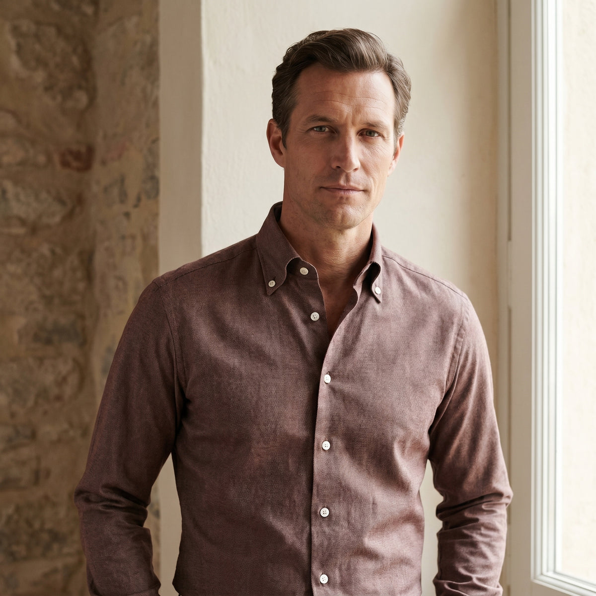 Herringbone Flannel Shirt in Medium Brown — Emanuel Berg