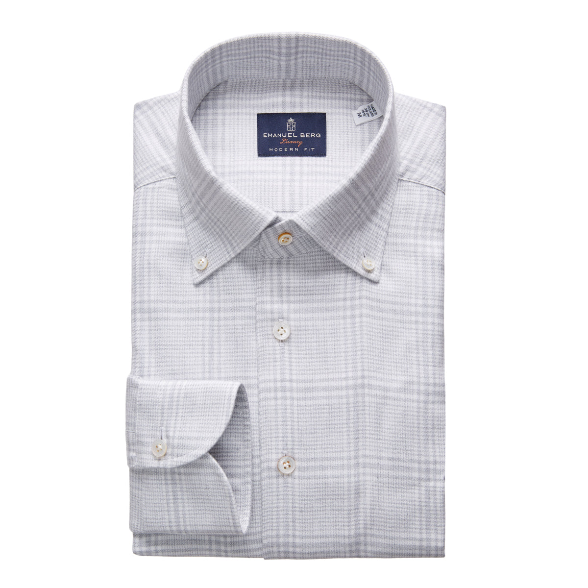 Checked Flannel Twill Shirt — Light Grey in Light Grey — Emanuel Berg