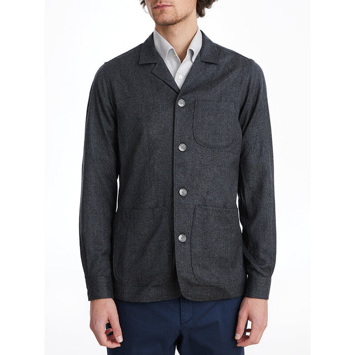 Wool Flannel D-Constructed Shirt Jacket in Charcoal — Emanuel Berg