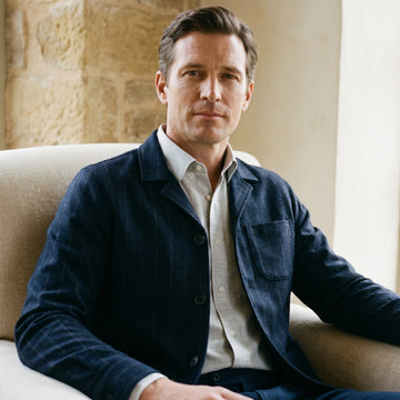 Stripe Wool D-Constructed Shirt Jacket, worn — Emanuel Berg