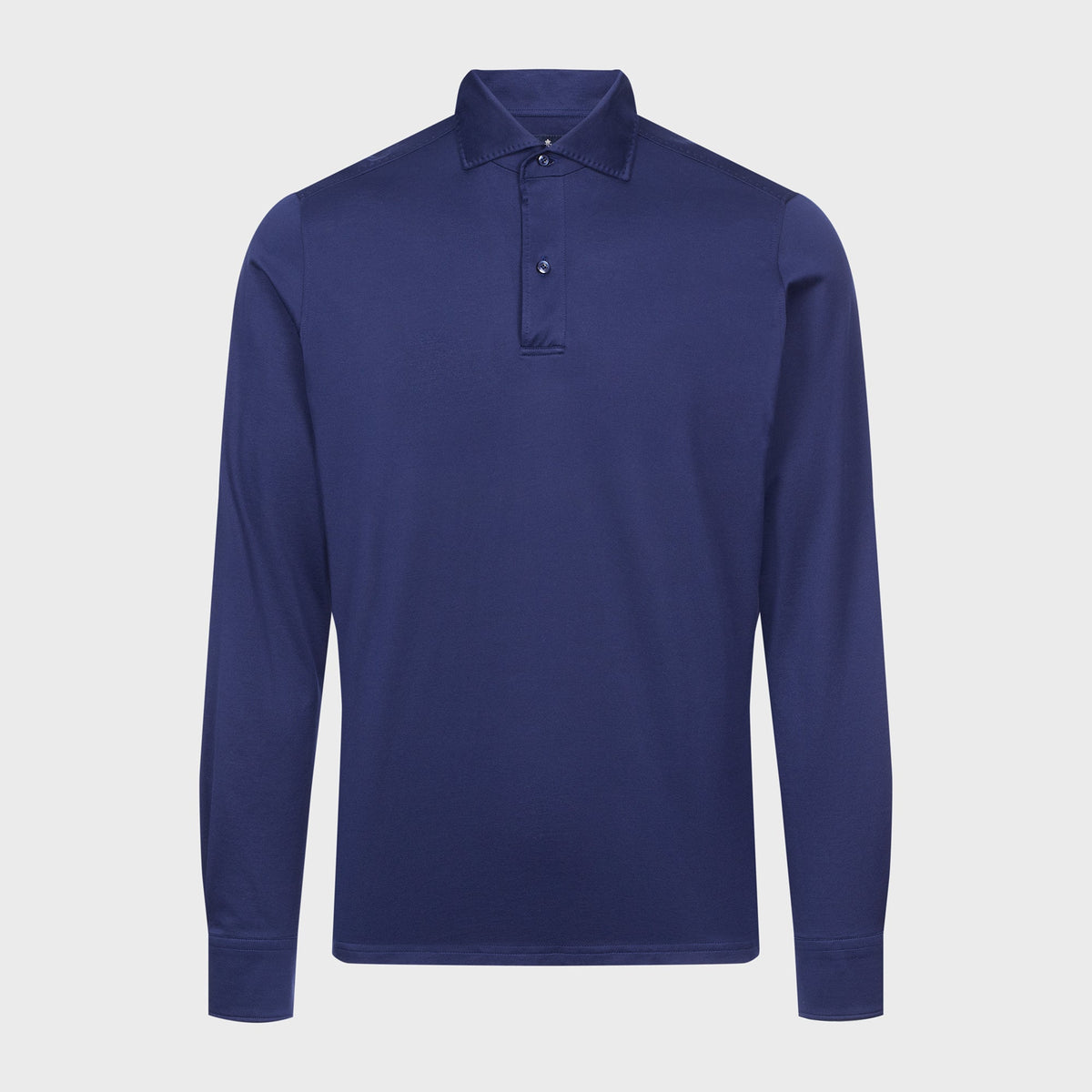 Textured Jacquard Long-Sleeve Knit Polo — Navy in Navy — Emanuel Berg