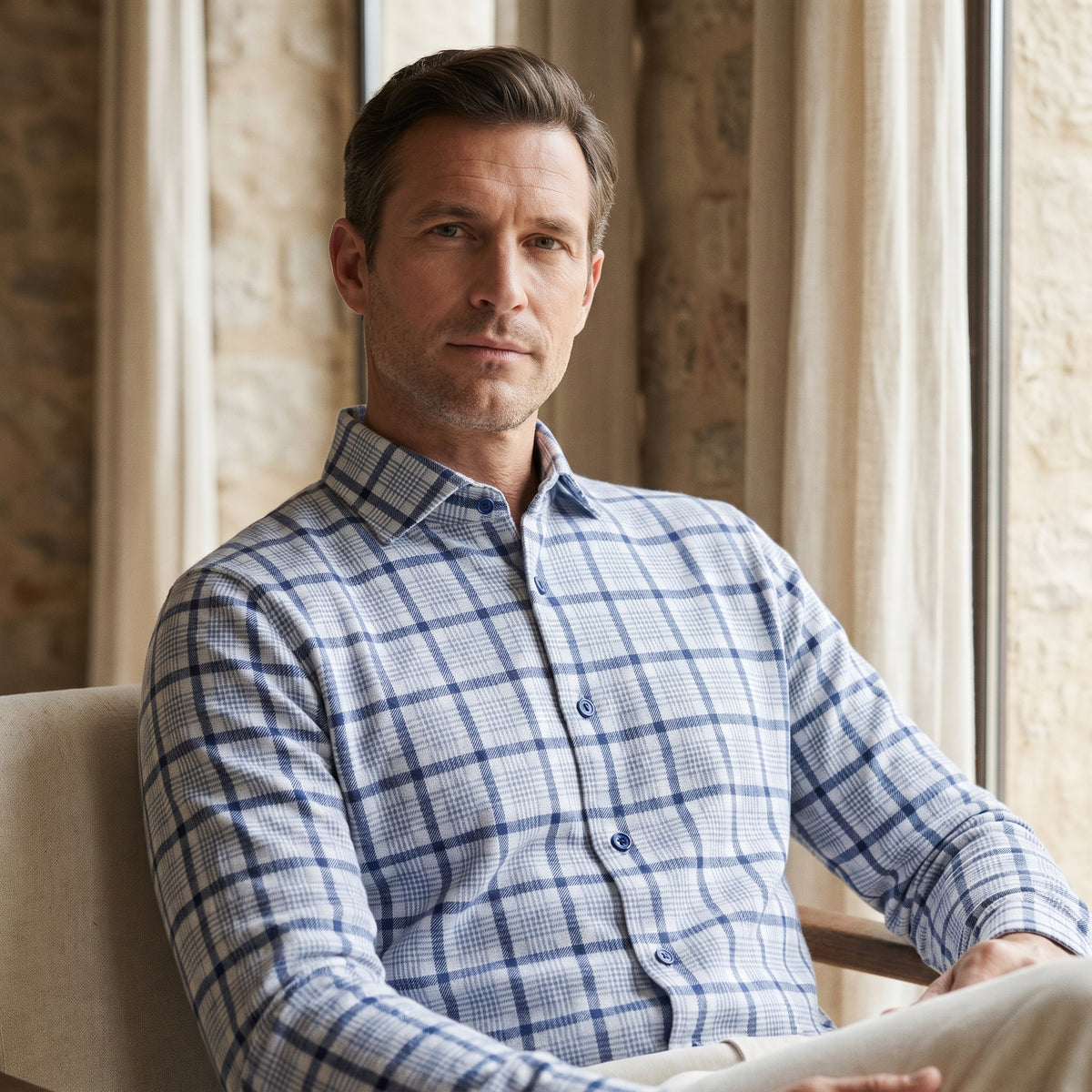 Modern 4Flex Stretch Knit Shirt in Medium Blue — Emanuel Berg