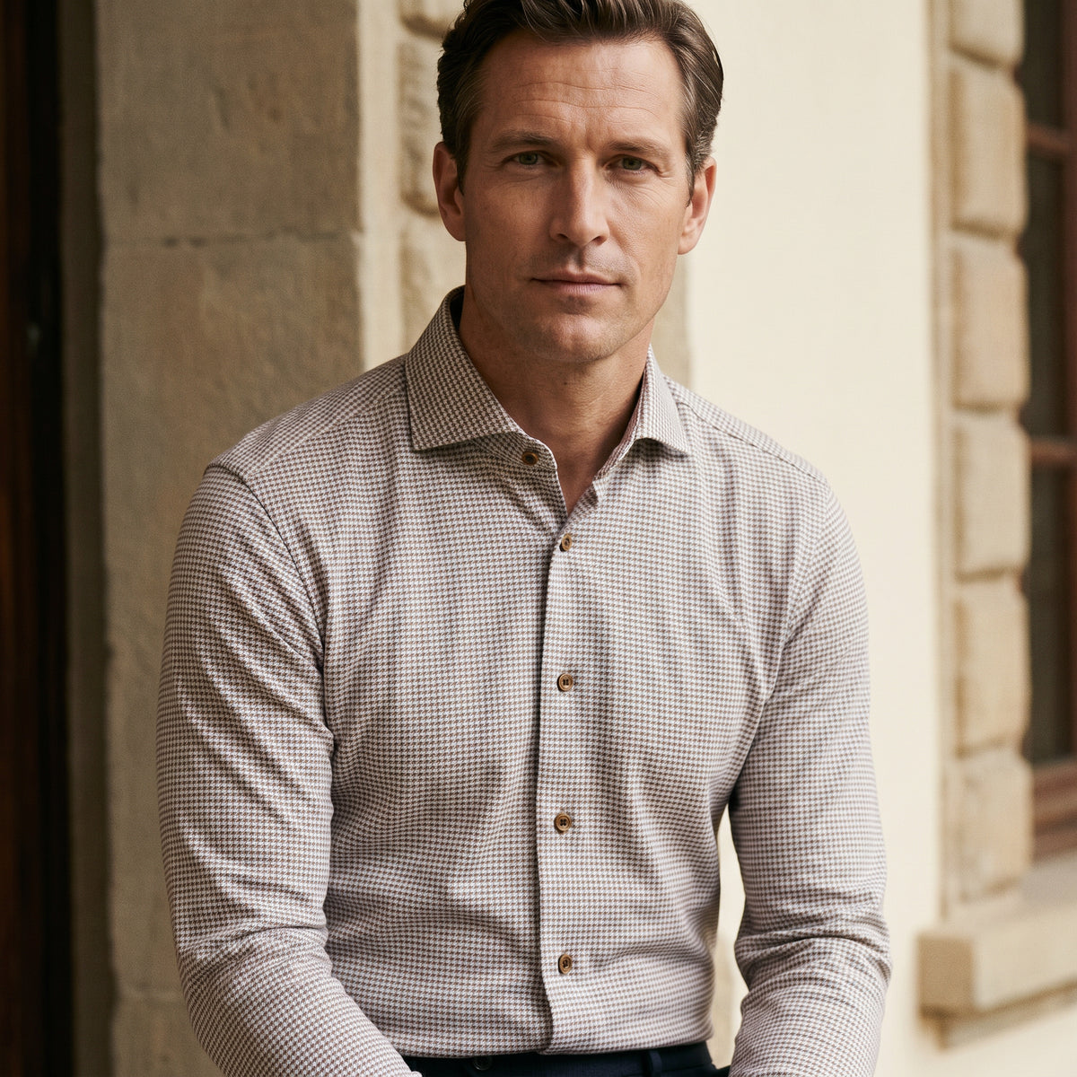 Modern 4Flex Stretch Knit Shirt in Light Pastel Brown — Emanuel Berg