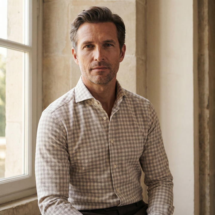Checked Lyocell Flannel Shirt, worn — Emanuel Berg