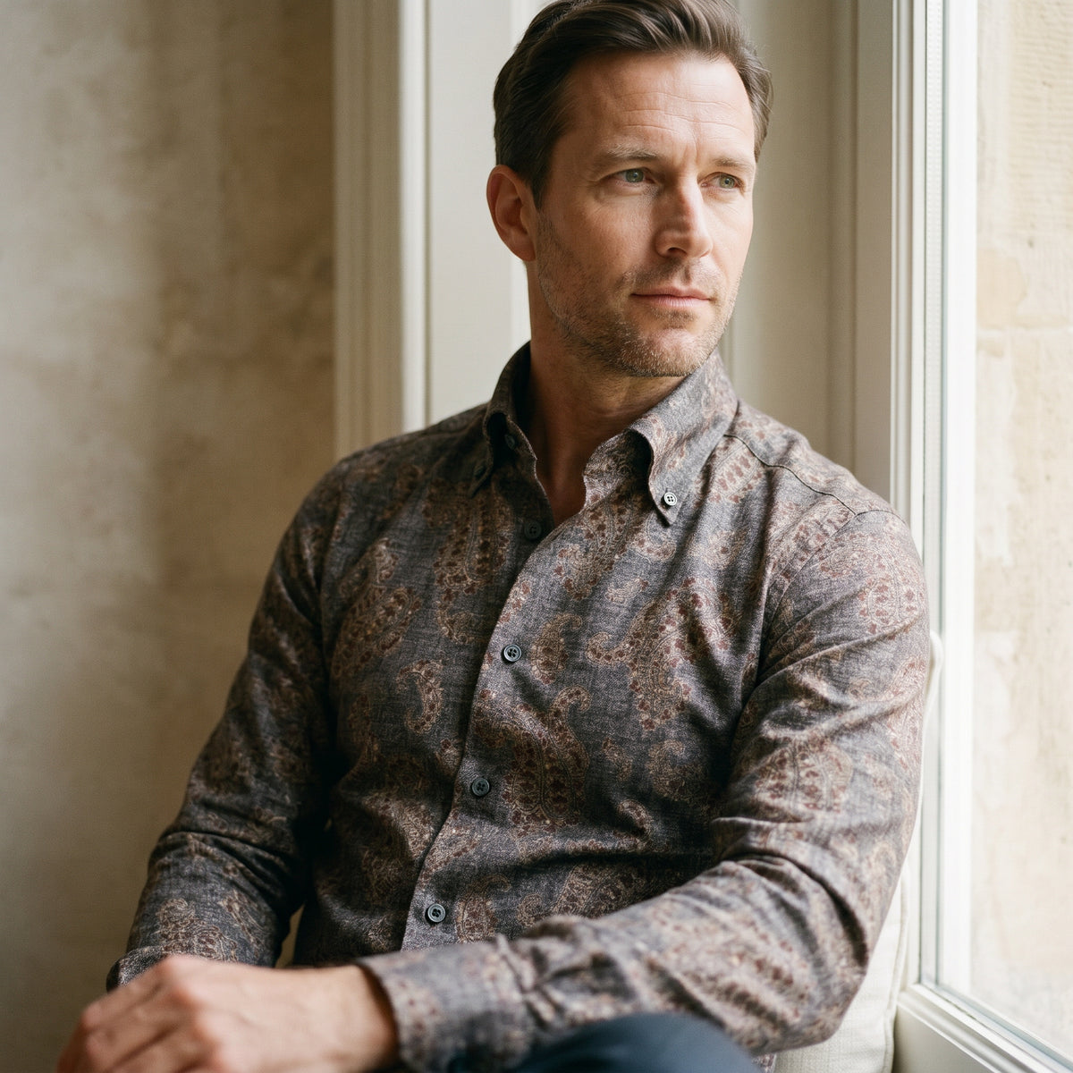 Paisley Printed Flannel Shirt in Dark Grey — Emanuel Berg
