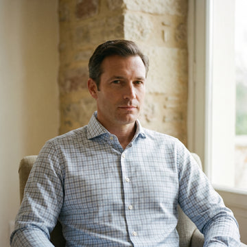 Checked Cotton Twill Dress Shirt, worn — Emanuel Berg