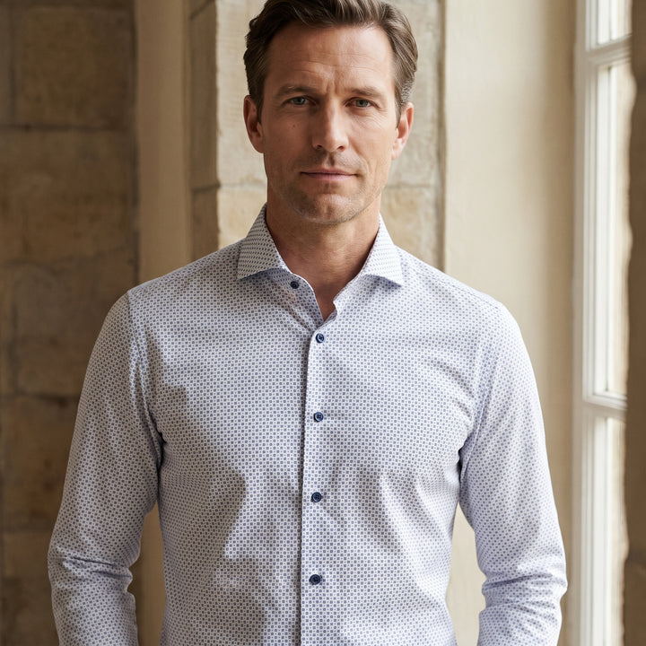Printed Poplin Dress Shirt, worn — Emanuel Berg