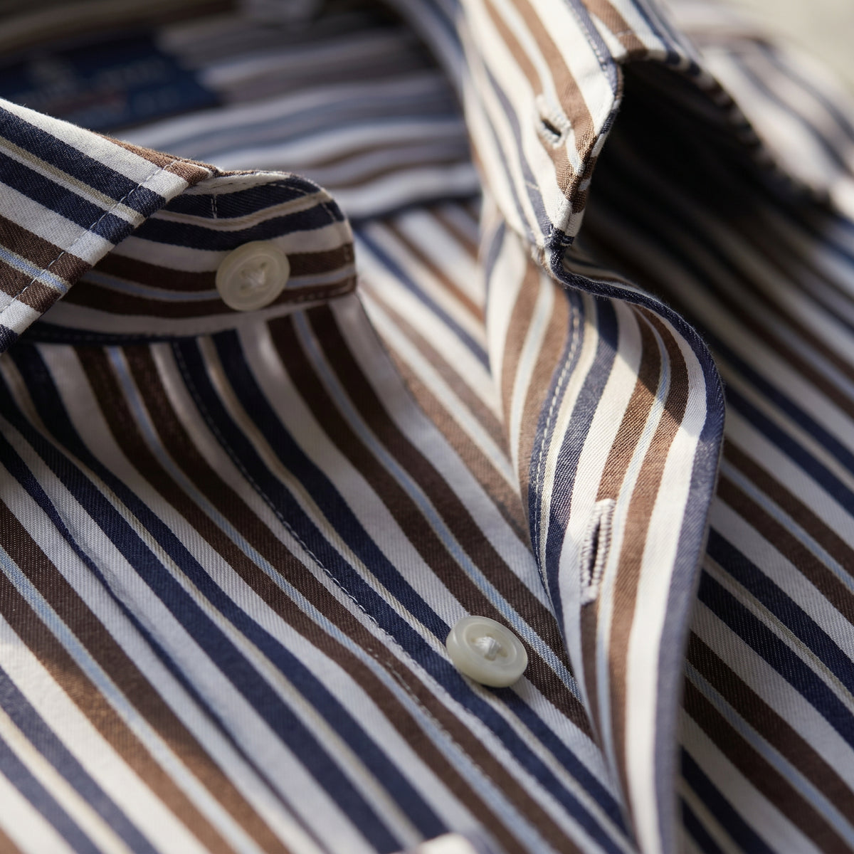 Stripped Poplin Dress Shirt in Brown — Emanuel Berg