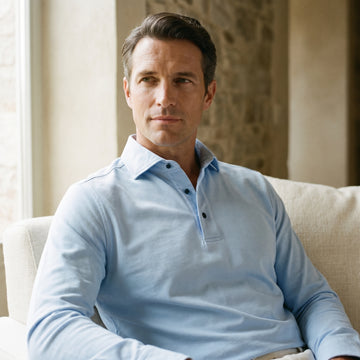 Jacquard Luxe Knit Polo, worn — Emanuel Berg