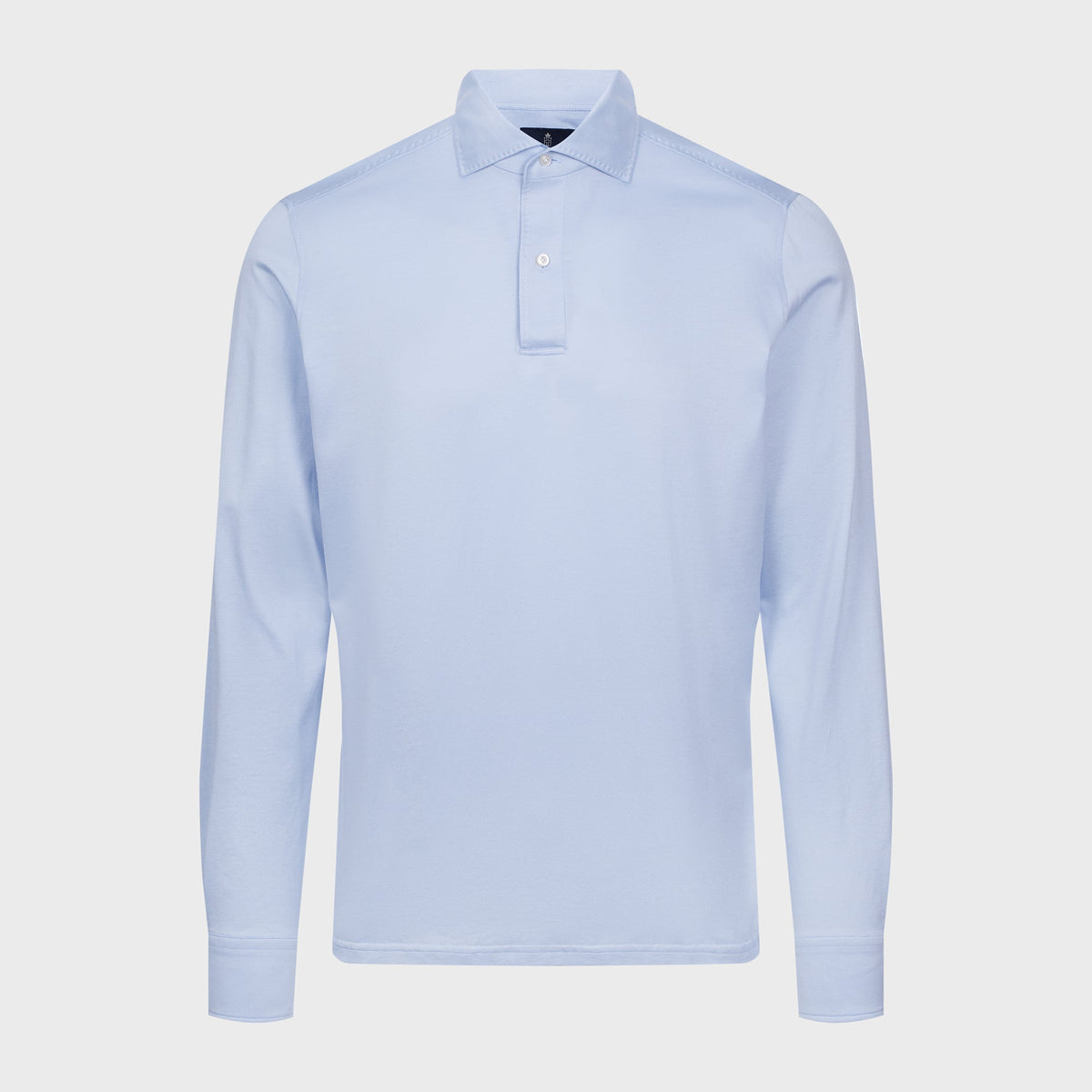 Textured Jacquard Long-Sleeve Knit Polo — Light Blue in Light Pastel Blue — Emanuel Berg