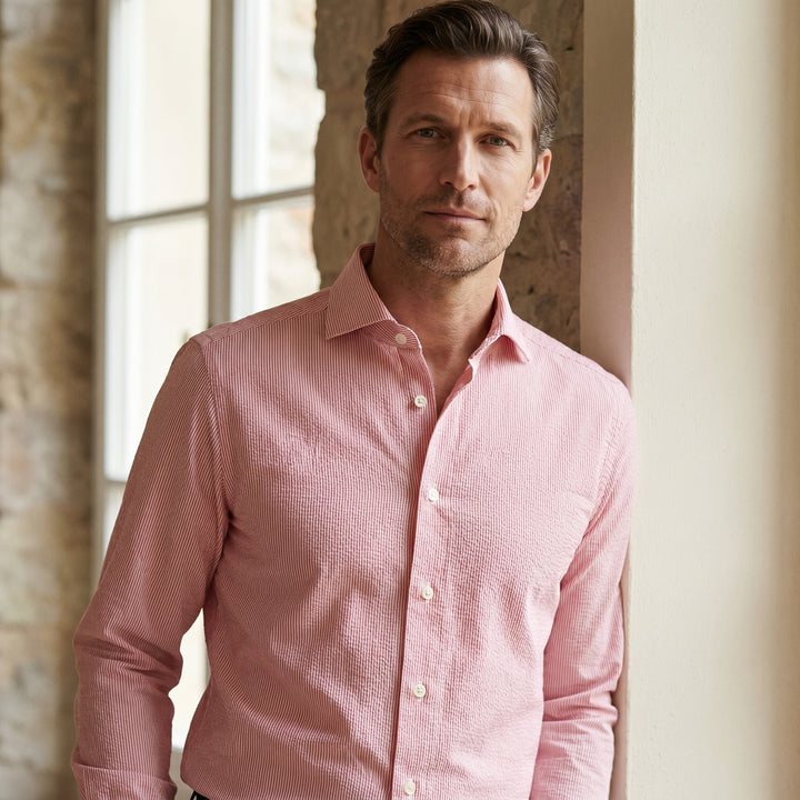 Striped Seersucker Casual Shirt, worn — Emanuel Berg