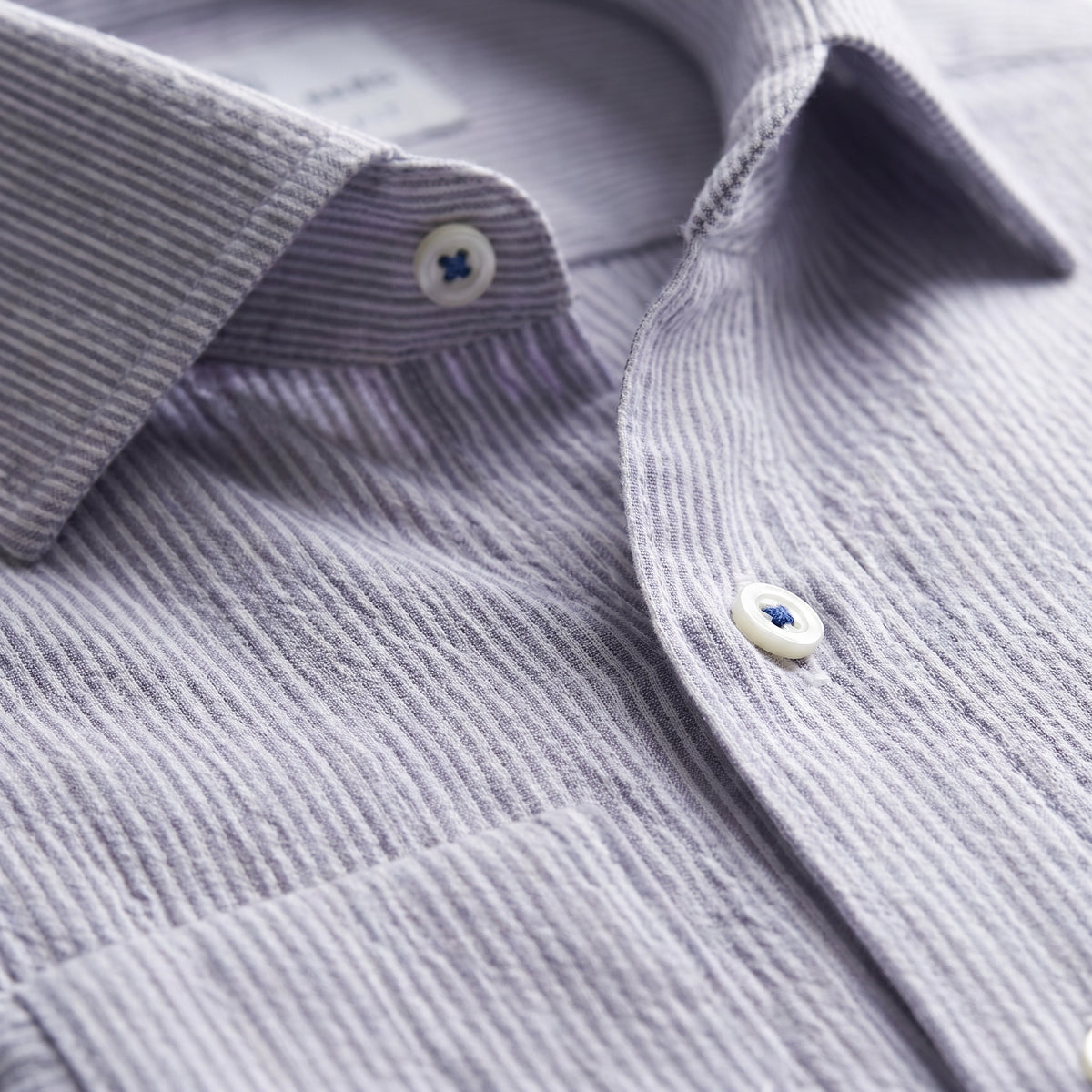 Striped Seersucker Casual Shirt in Bright Blue — Emanuel Berg