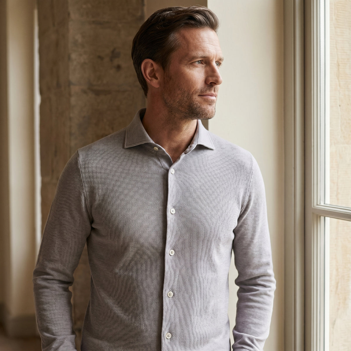 Modern 4Flex Stretch Knit Shirt in Silver — Emanuel Berg