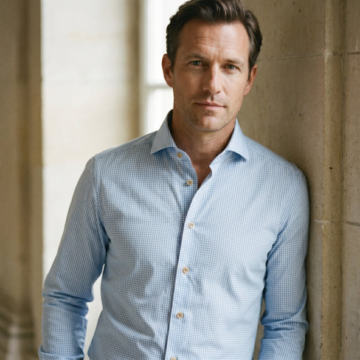 Washed Natural Stretch Yoga Poplin Shirt, worn — Emanuel Berg