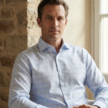 Checked Yoga Twill Premium Stretch Shirt, worn — Emanuel Berg
