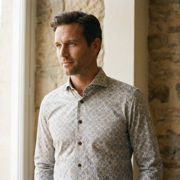 Dobby Printed Cotton Dress Shirt, worn — Emanuel Berg