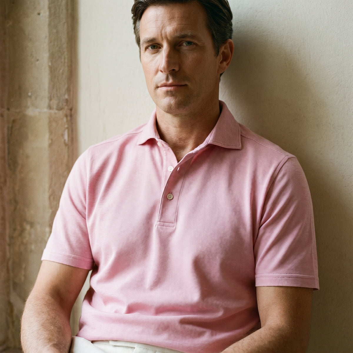 Textured Jacquard Knit Polo in Bright Red — Emanuel Berg