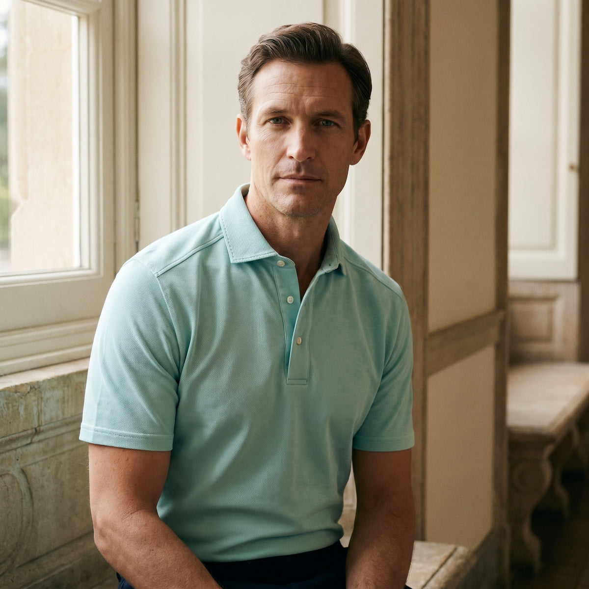 Textured Jacquard Knit Polo in Bright Green — Emanuel Berg