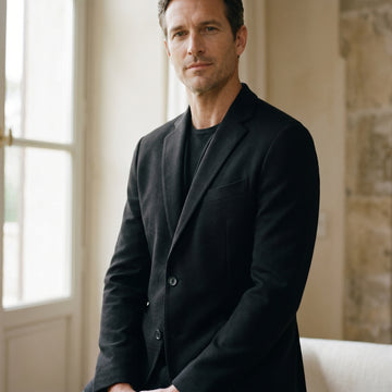Wool-Cashmere Luxe Jersey Soft Jacket, worn — Emanuel Berg