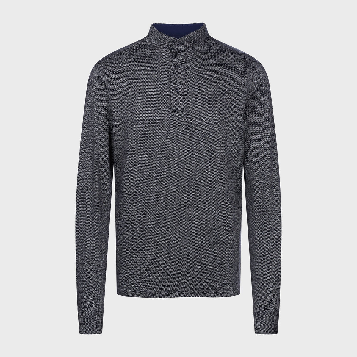 Herringbone Jacquard Long-Sleeve Polo — Charcoal in Charcoal — Emanuel Berg