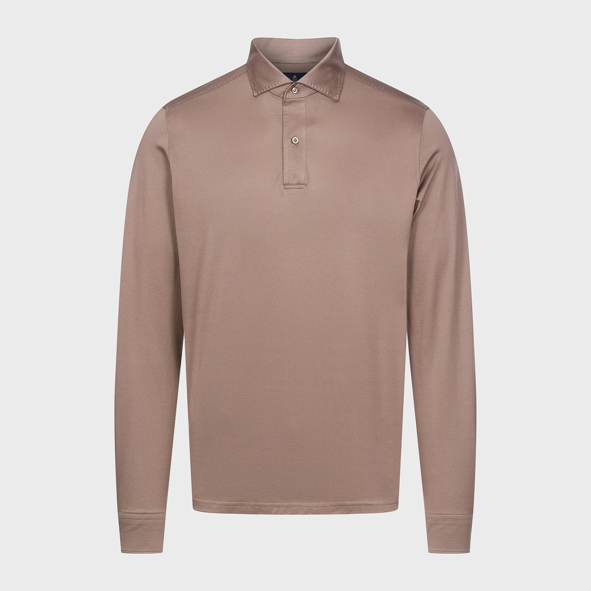 Textured Jacquard Long-Sleeve Knit Polo — Medium Brown in Medium Brown — Emanuel Berg