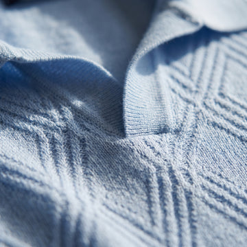 Short Sleeve Jacquard Knit Polo fabric detail (70% cotton, 30% silk) — Emanuel Berg