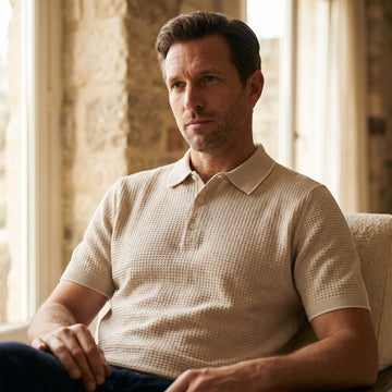 Short Sleeve Structured Polo, worn — Emanuel Berg