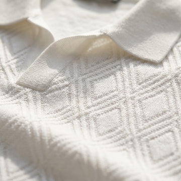 Short Sleeve Jacquard Knit Polo fabric detail (70% cotton, 30% silk) — Emanuel Berg