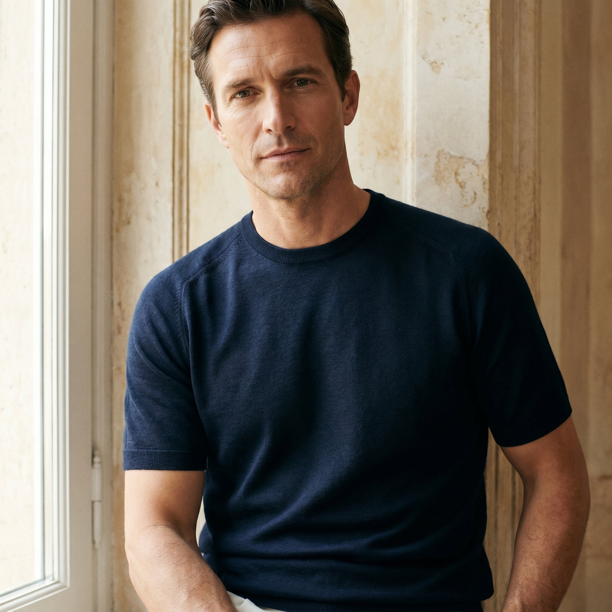 Short Sleeve Raglan Crew Neck in Navy — Emanuel Berg