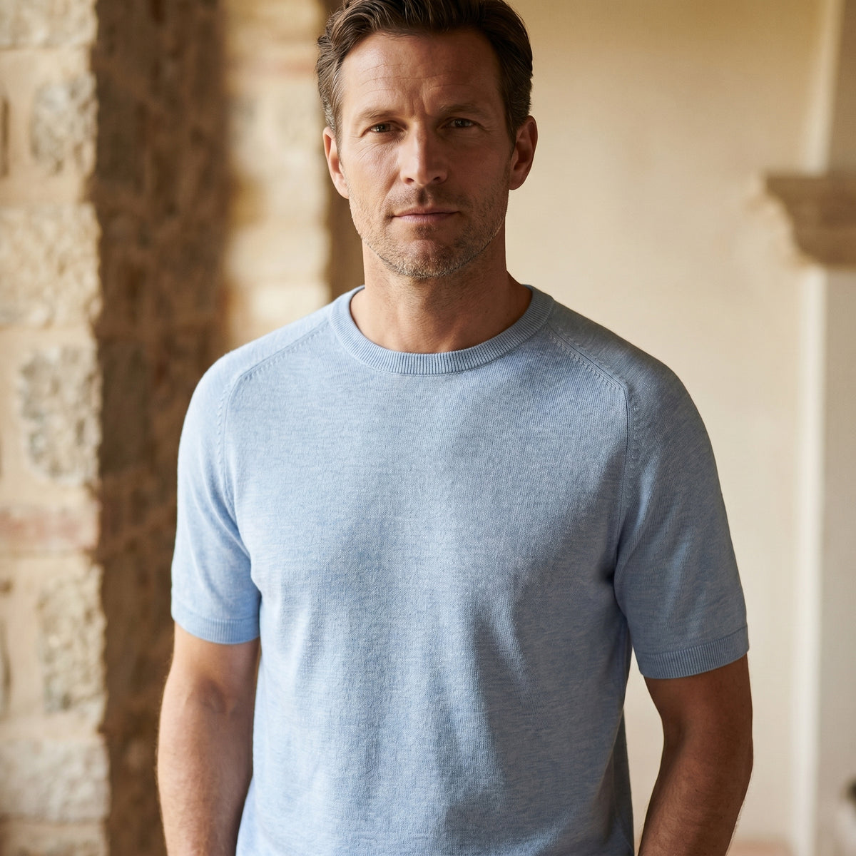 Short Sleeve Raglan Crew Neck in Bright Blue — Emanuel Berg