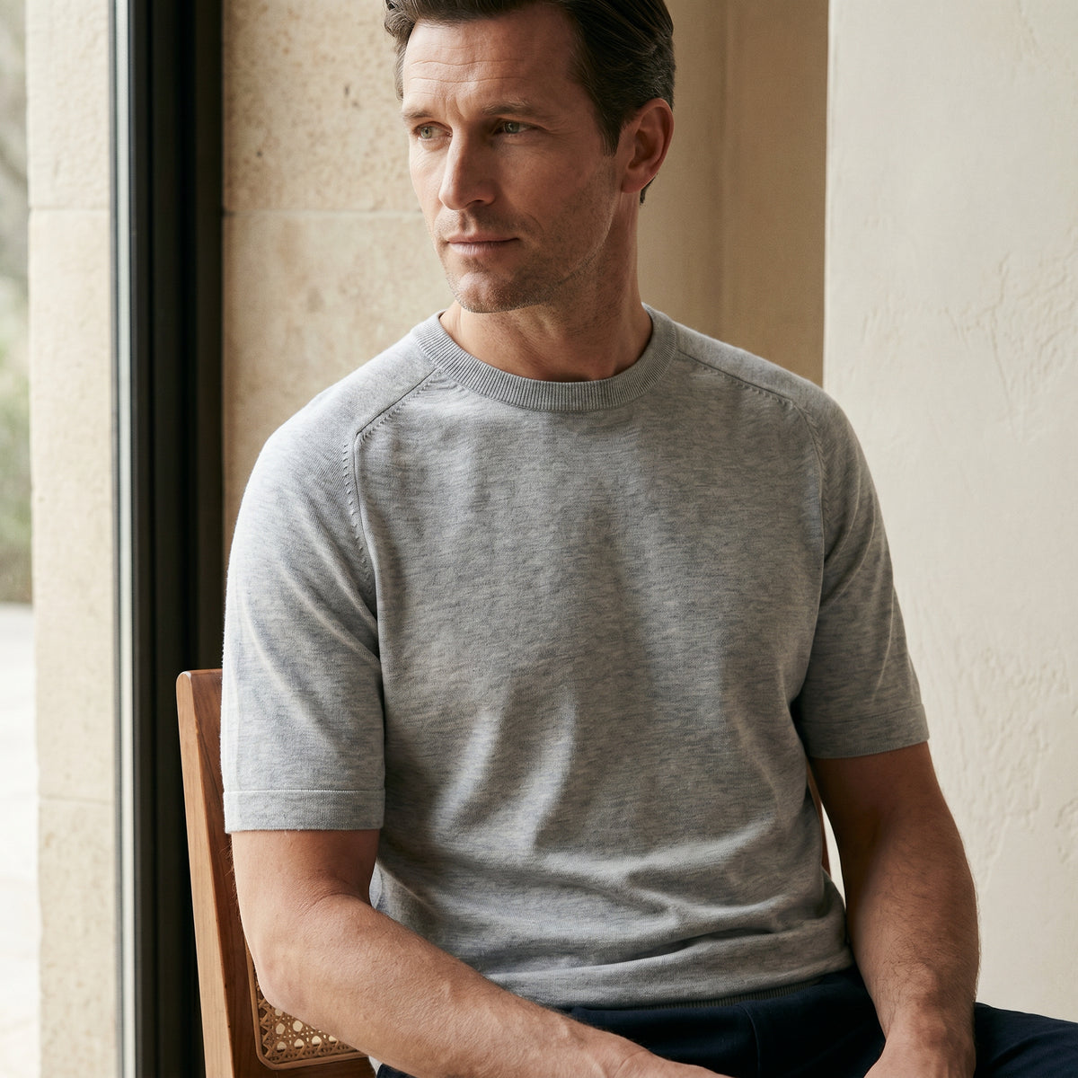 Short Sleeve Raglan Crew Neck in Silver — Emanuel Berg