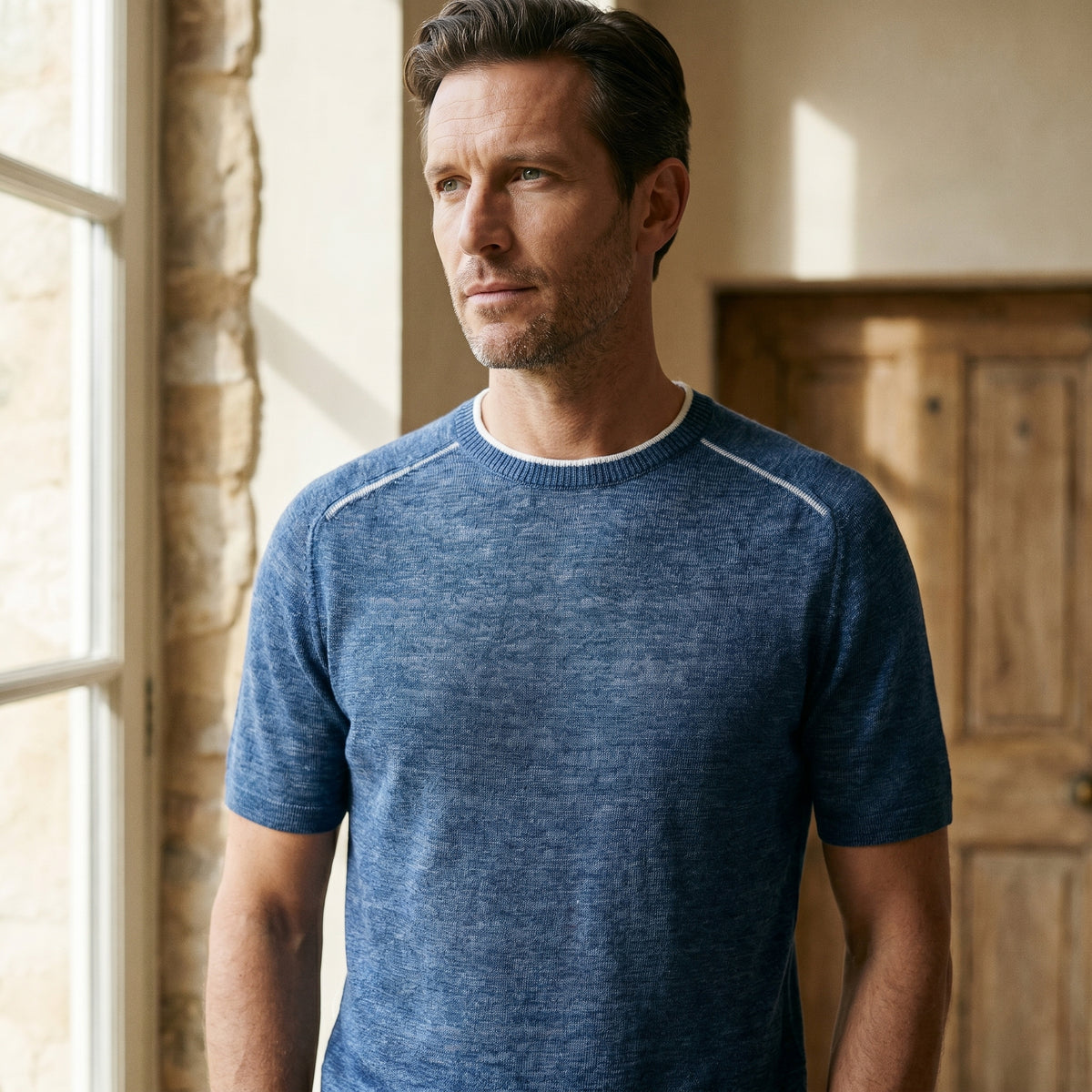 Raglan Linen Short Sleeve Crew Neck in Navy — Emanuel Berg