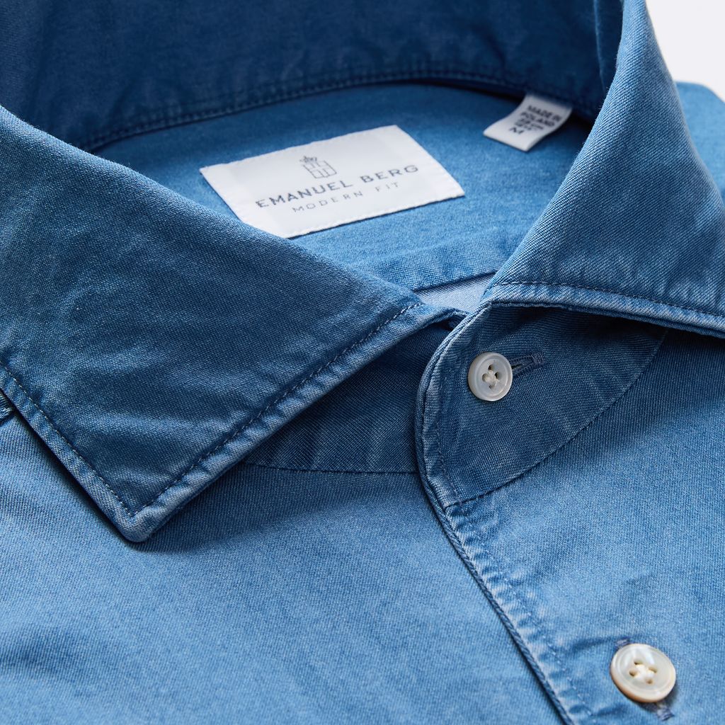Luxe Denim Twill Shirt in Medium Blue — Emanuel Berg