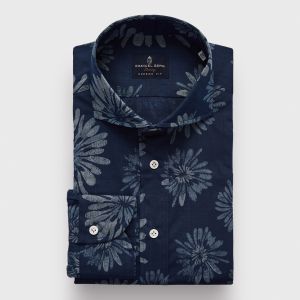 Emanuel Berg Harvard, Navy Blue Floral Print Shirt